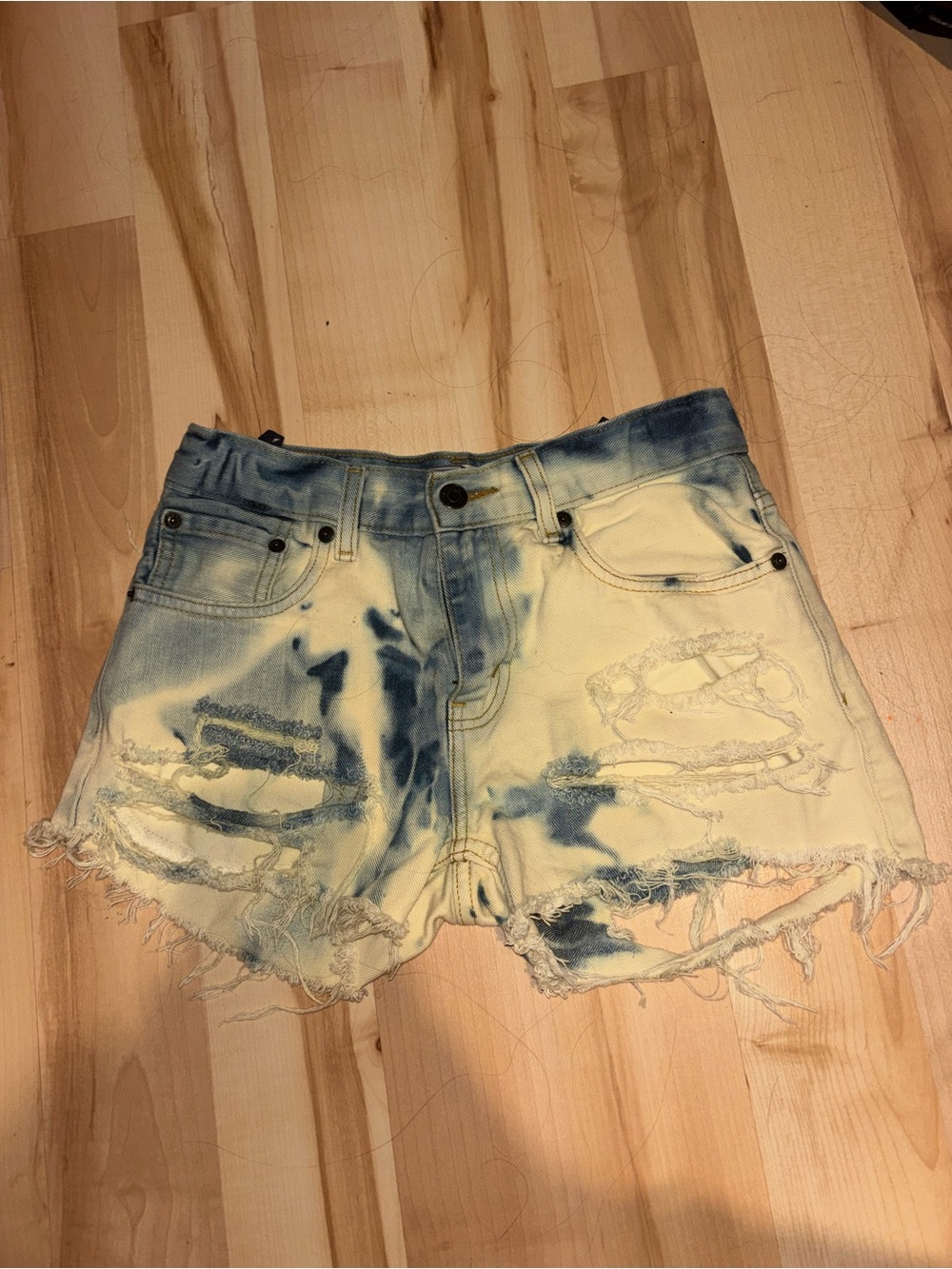 Women’s Distressed Denim Shorts - Blue and Cream